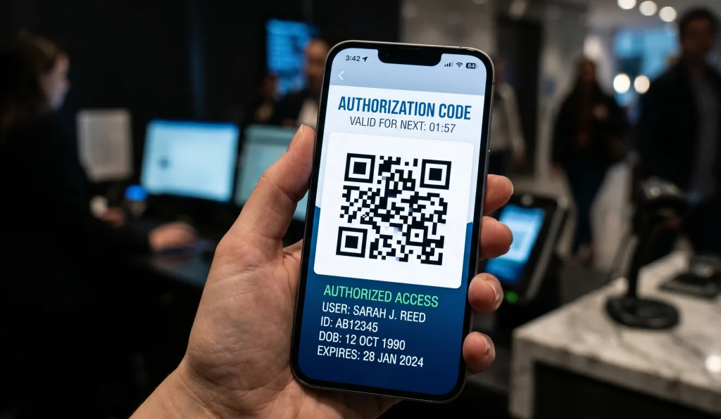 Scanning a Hong Kong electronic permit QR code at border control
