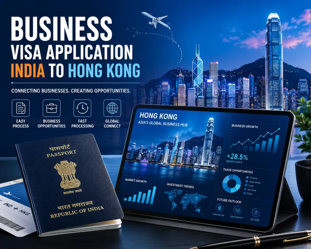 Visa Consultant in Dubai A professional setting preparing documents for a Business Visa Application India to Hong Kong