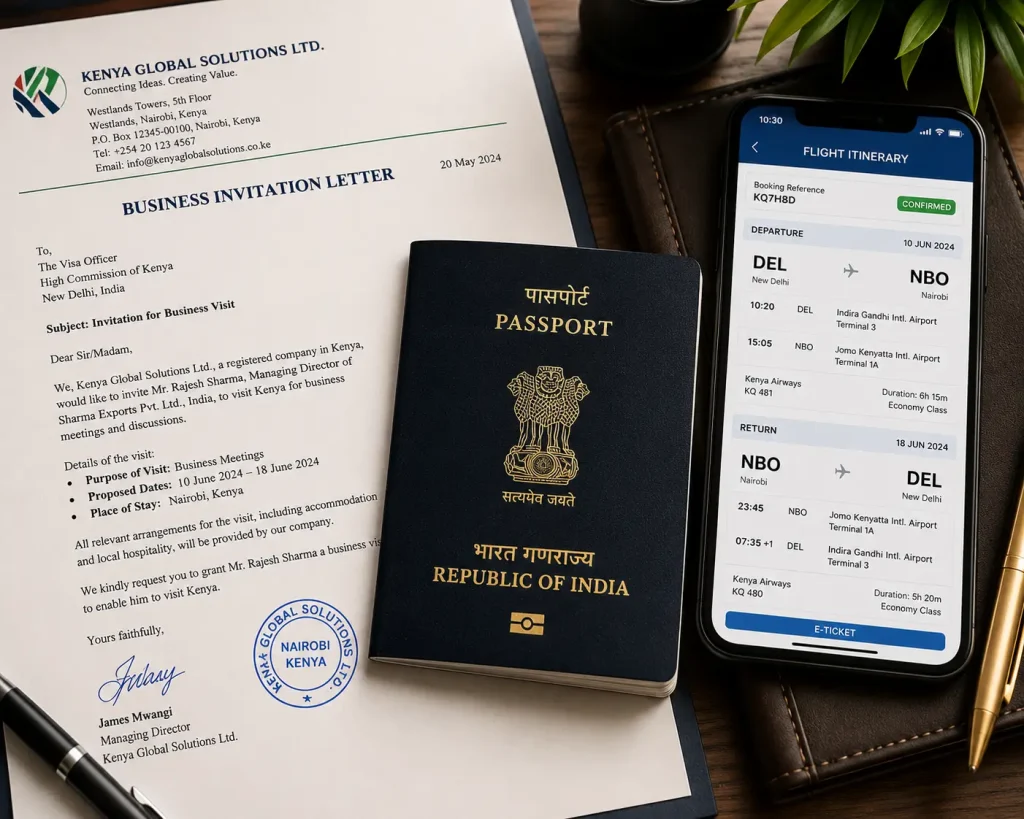 Crucial documents required to process a business visa application India to Kenya